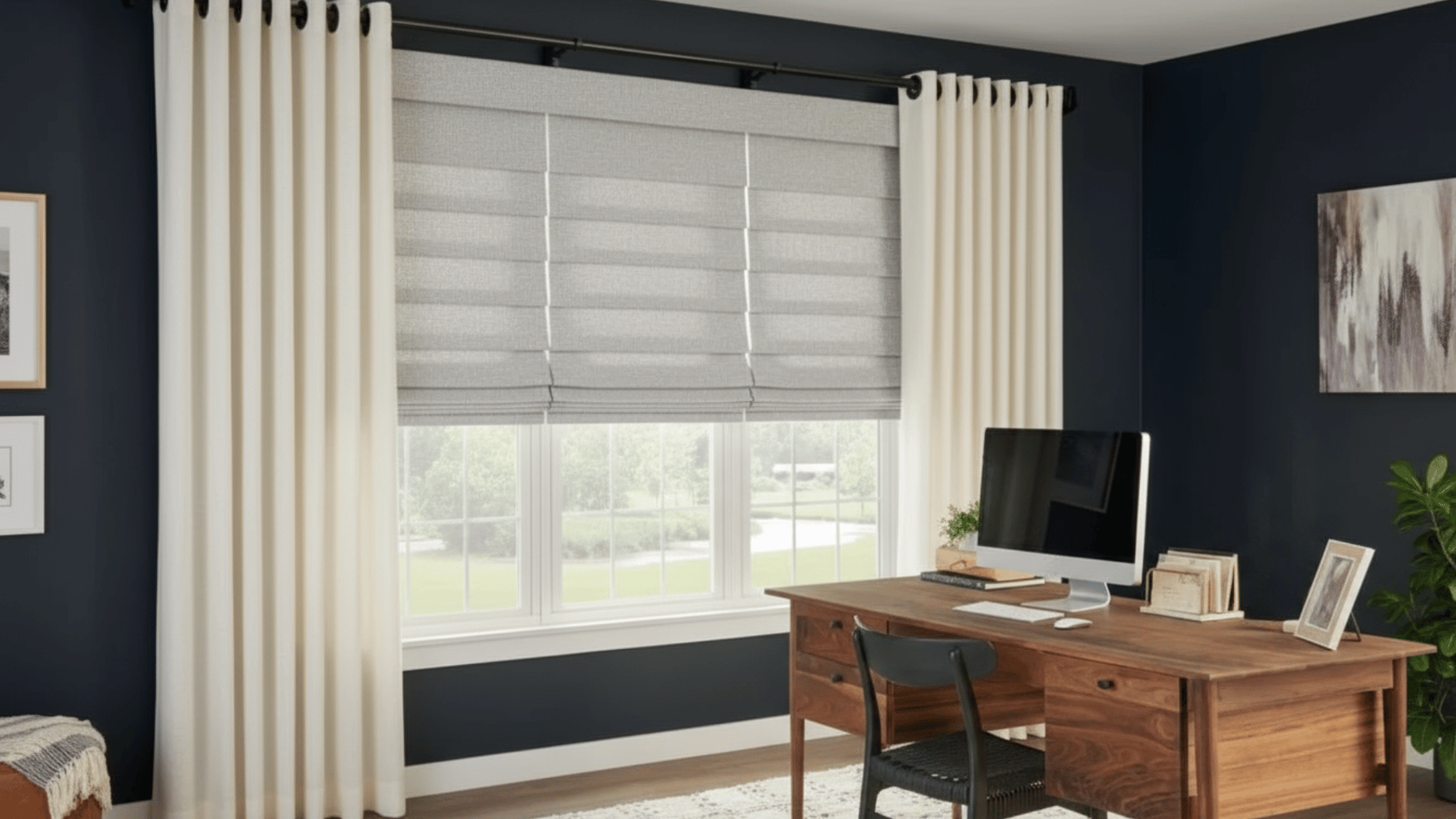 aventura roman shades in home office