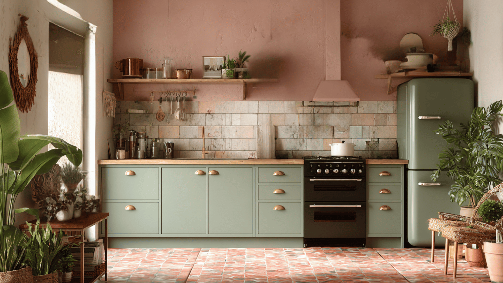 avocado green and terracotta