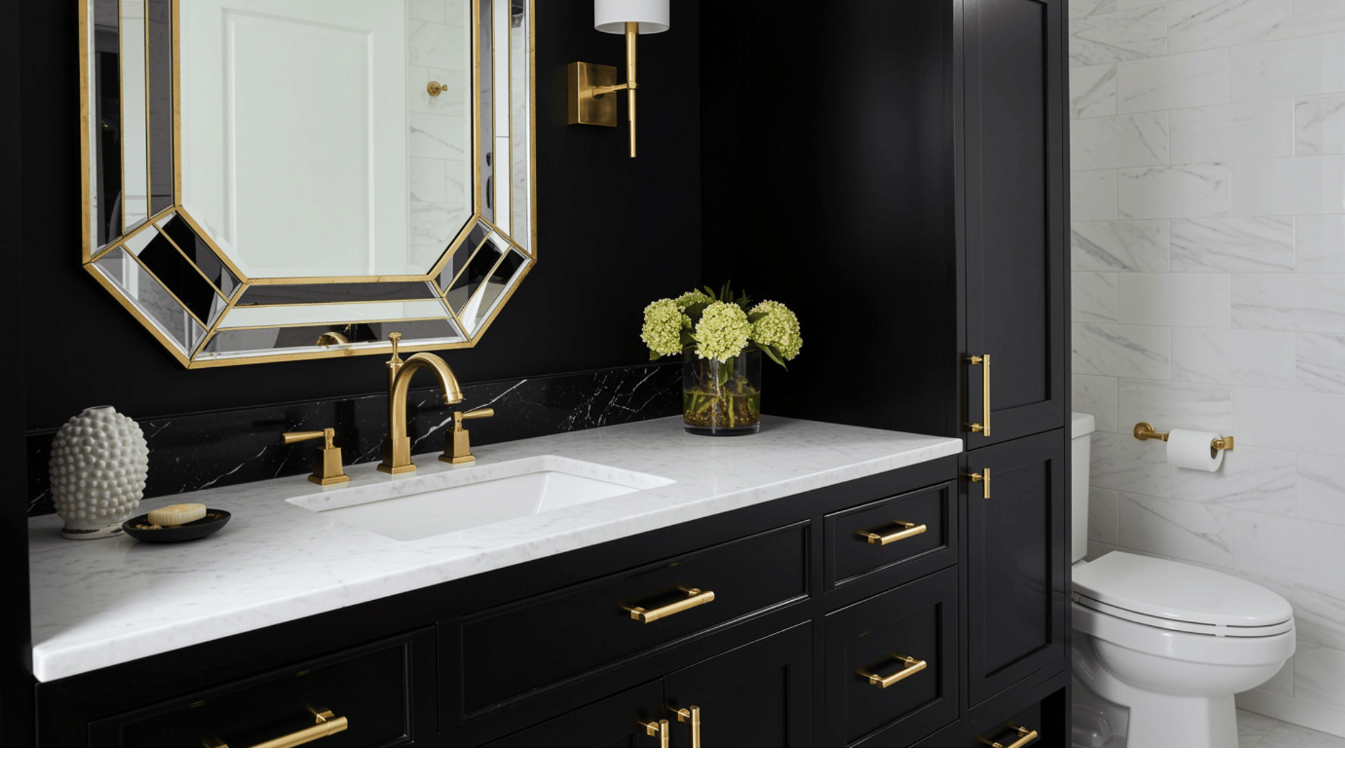 black vanity gold accents