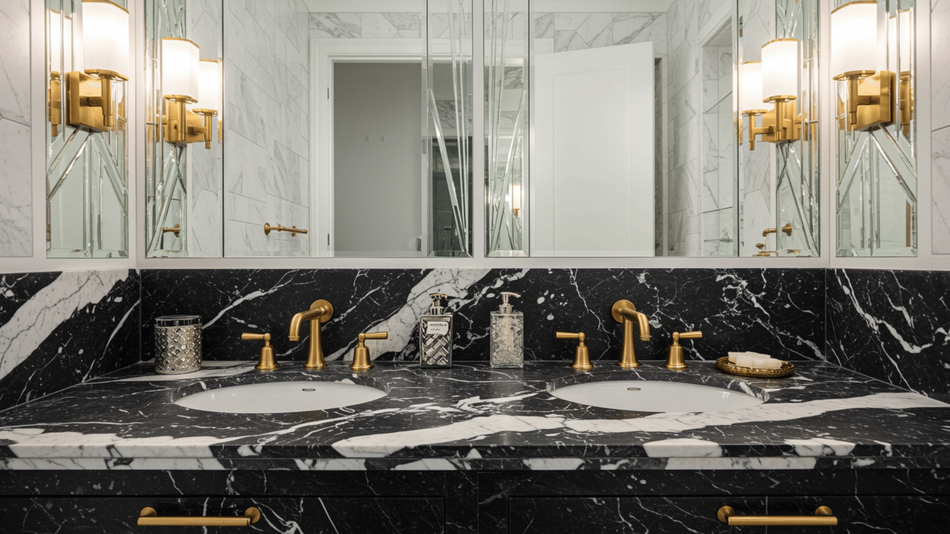 black white marble countertops