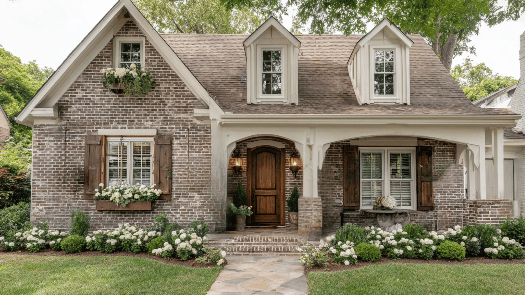 brown brick creamy white paint