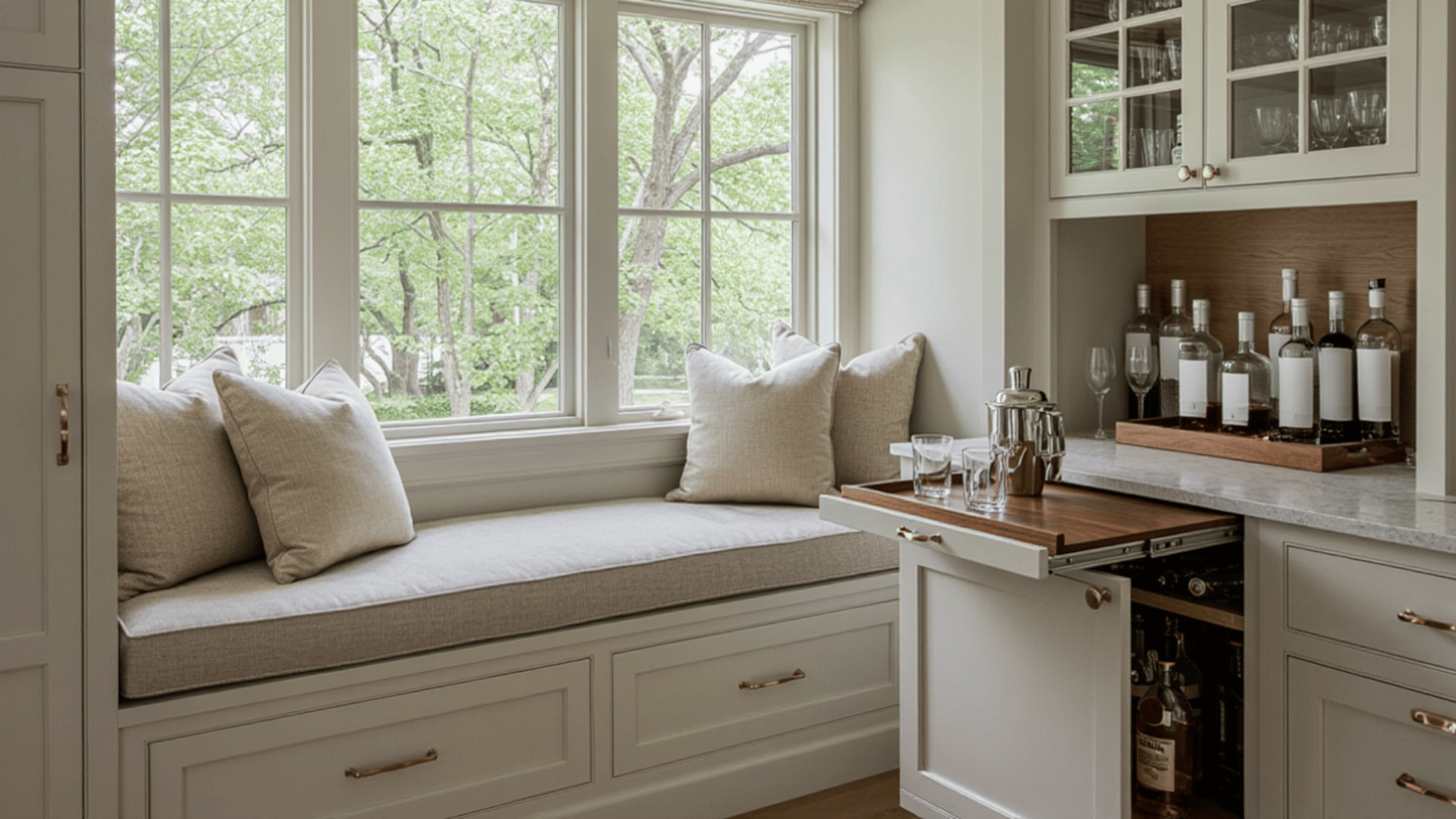 built window seat bar combination