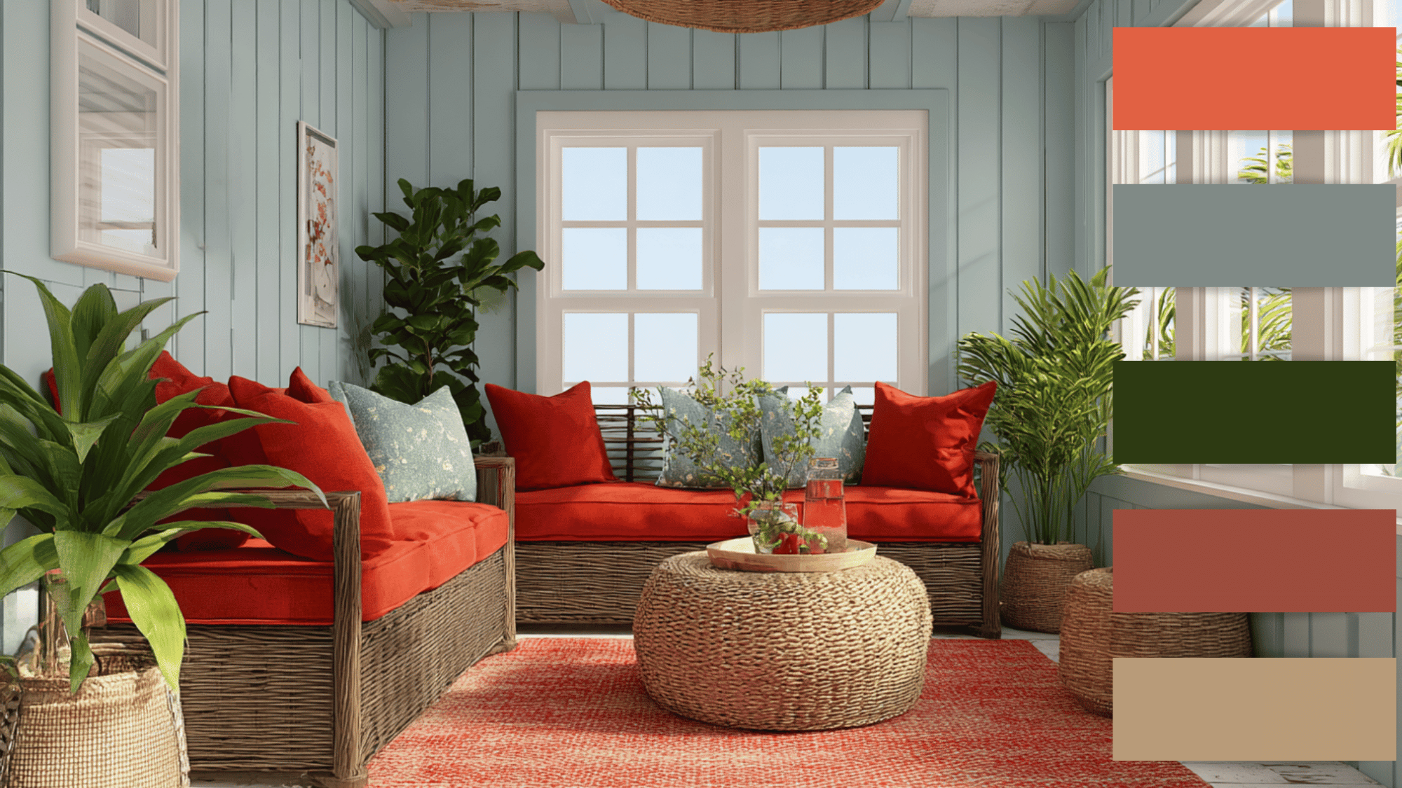 burnt orange green powder blue