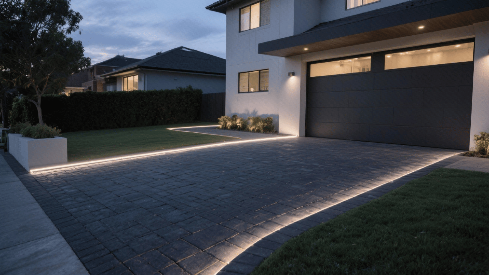 charcoal pavers led strip lighting