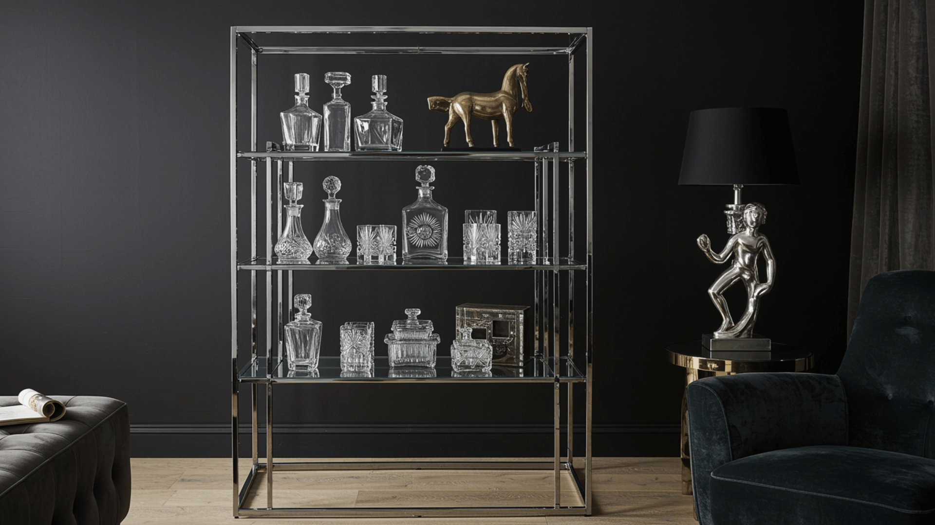 chrome glass etagere