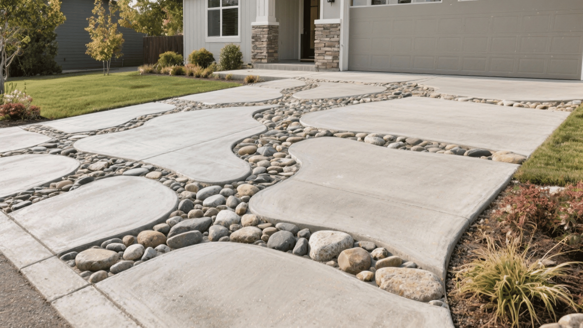 concrete embedded river rocks