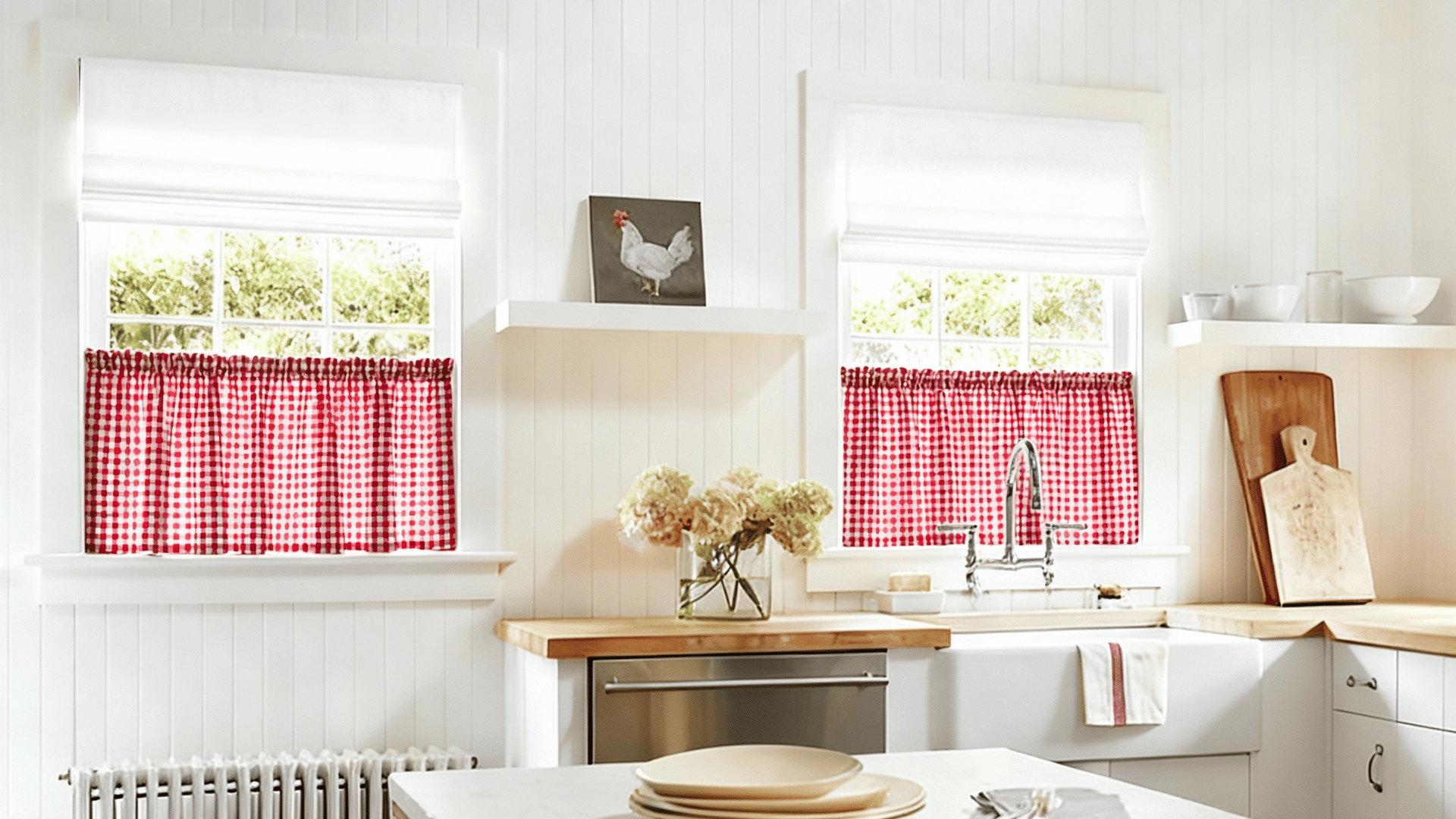 flat roman shades in kitchen