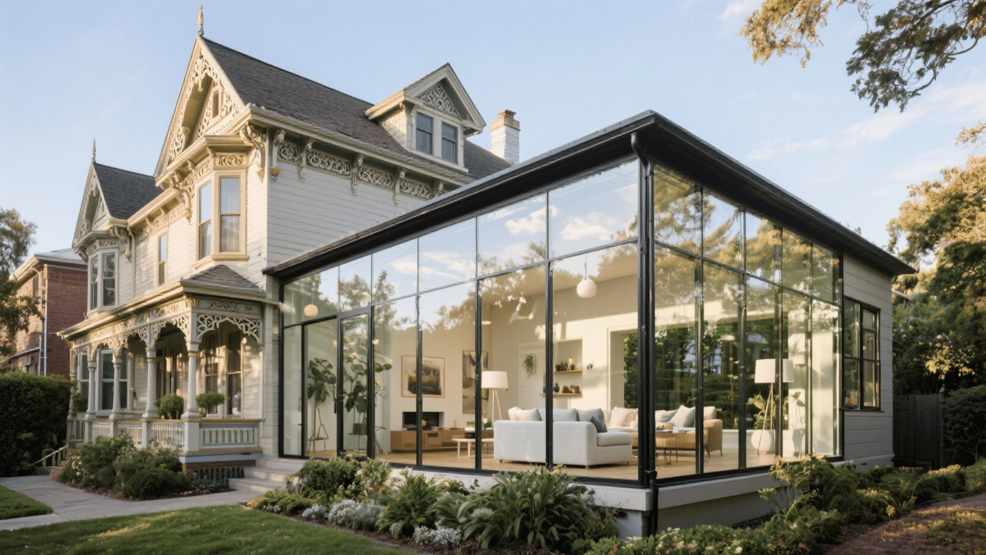 glass walled victorian addition