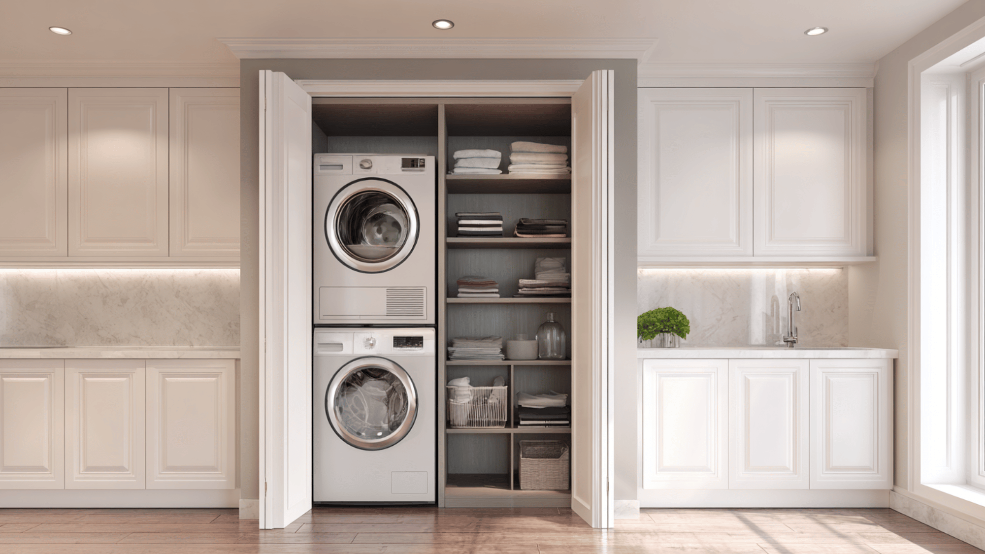 hidden laundry nook in kitchen