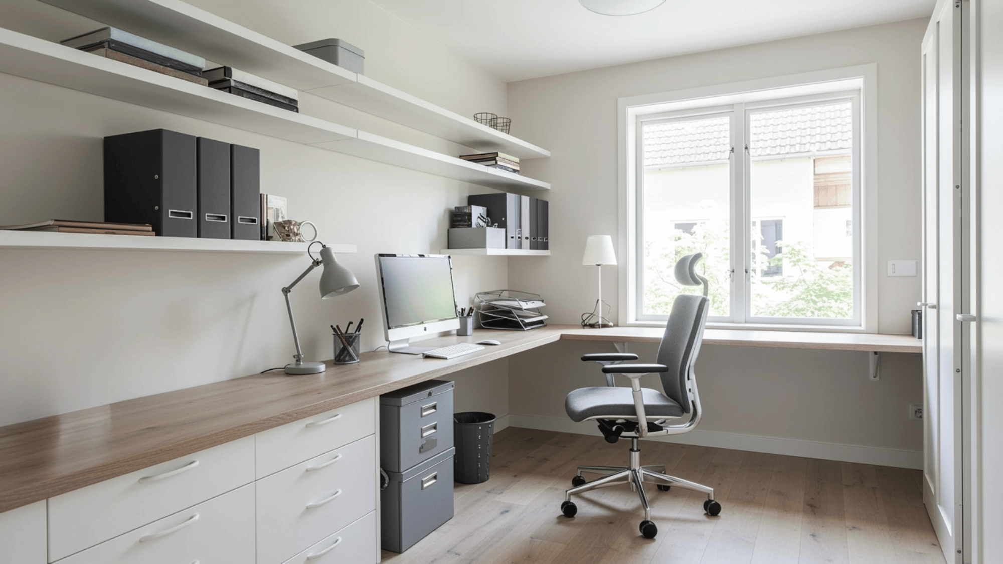 home office with built in desk