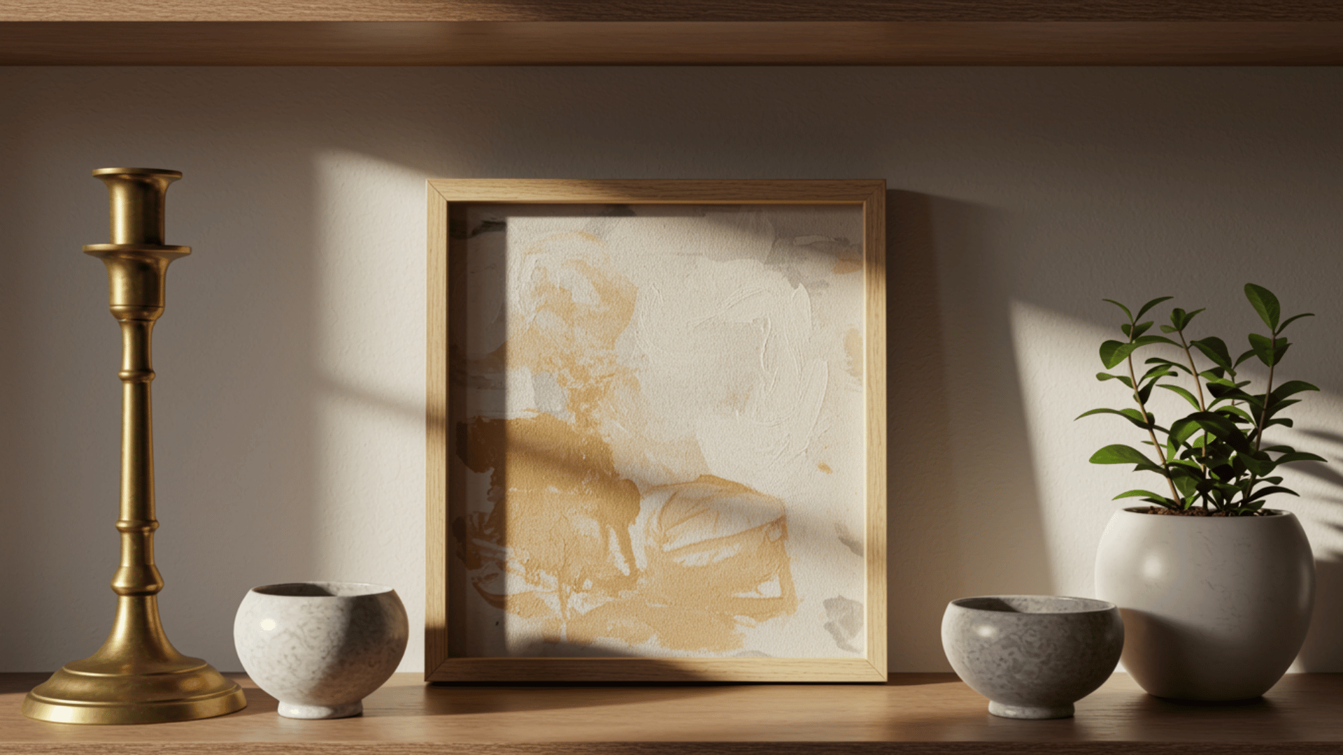 leaning art with things in front