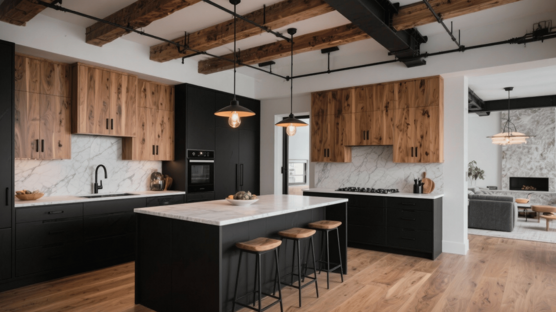 matte black warm oak contrast