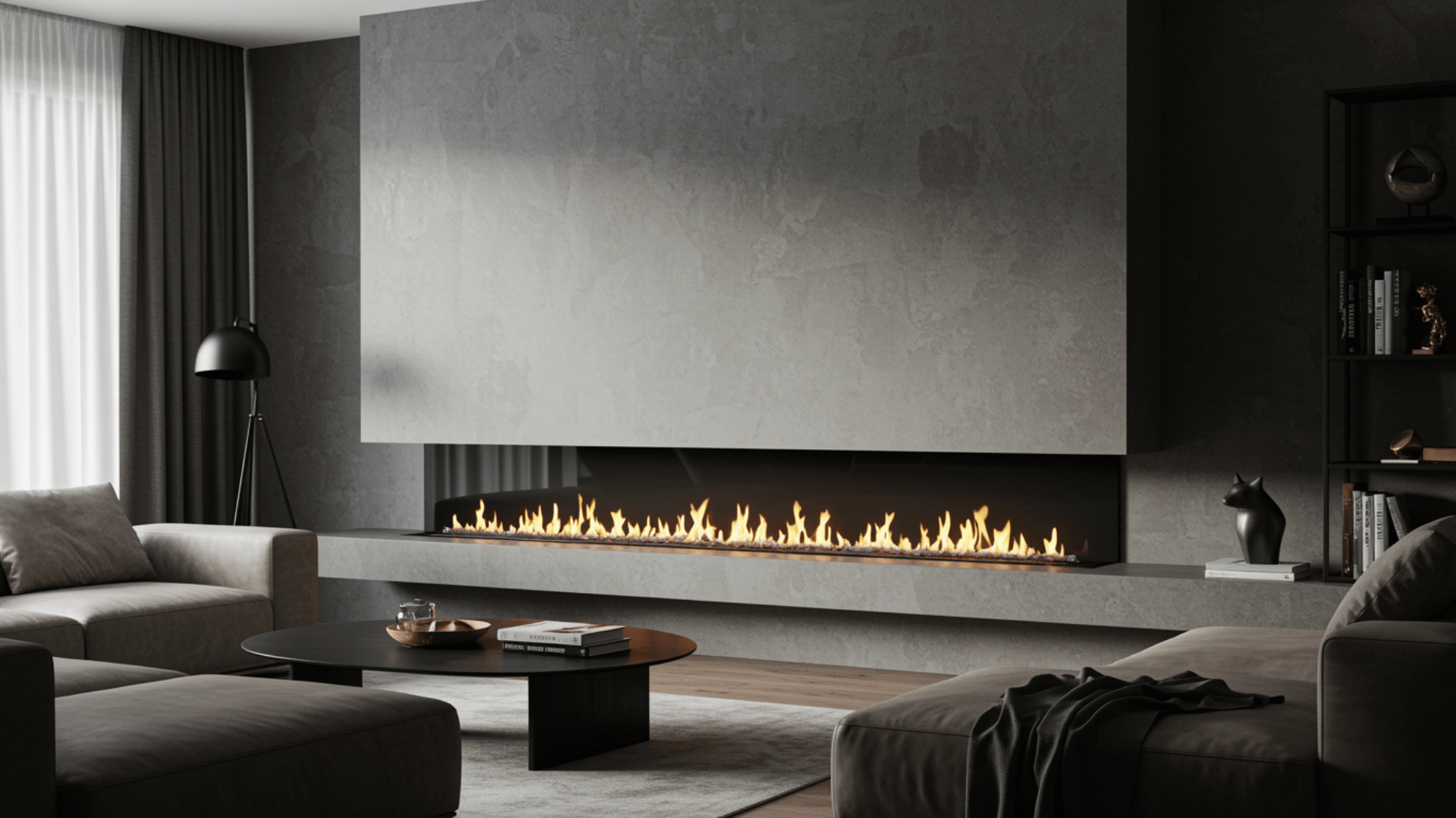 modern fireplace focus