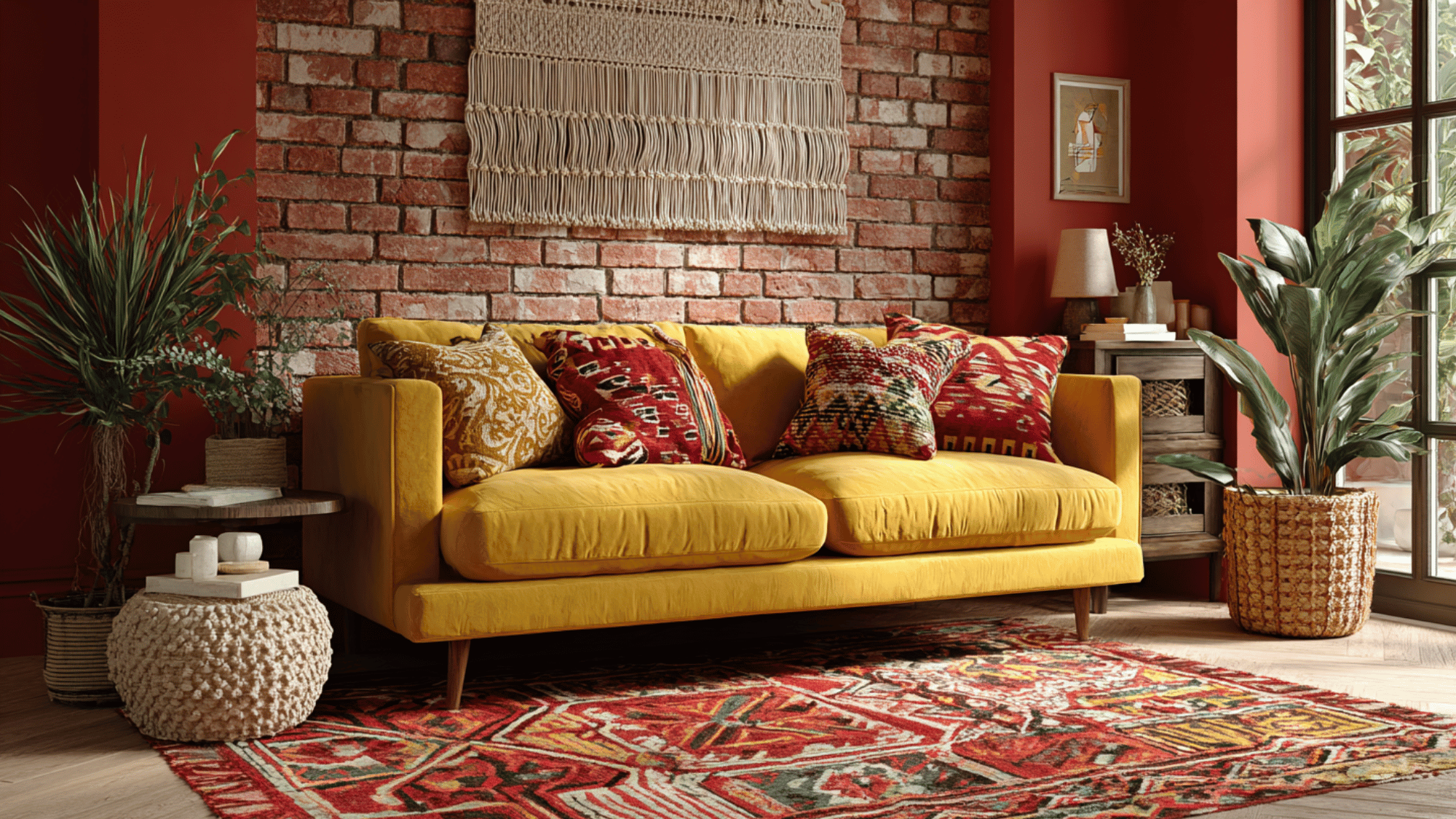 mustard yellow and brick red