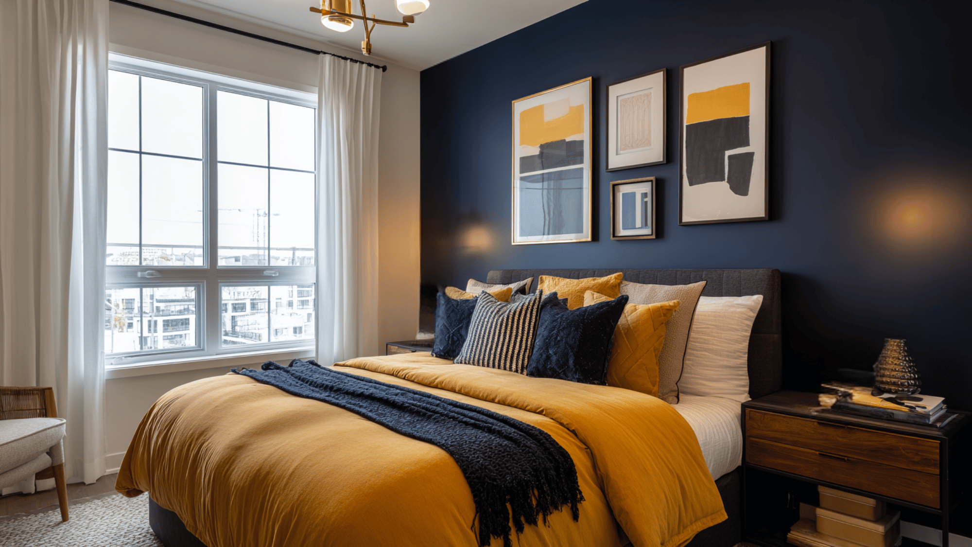 mustard yellow and navy blue