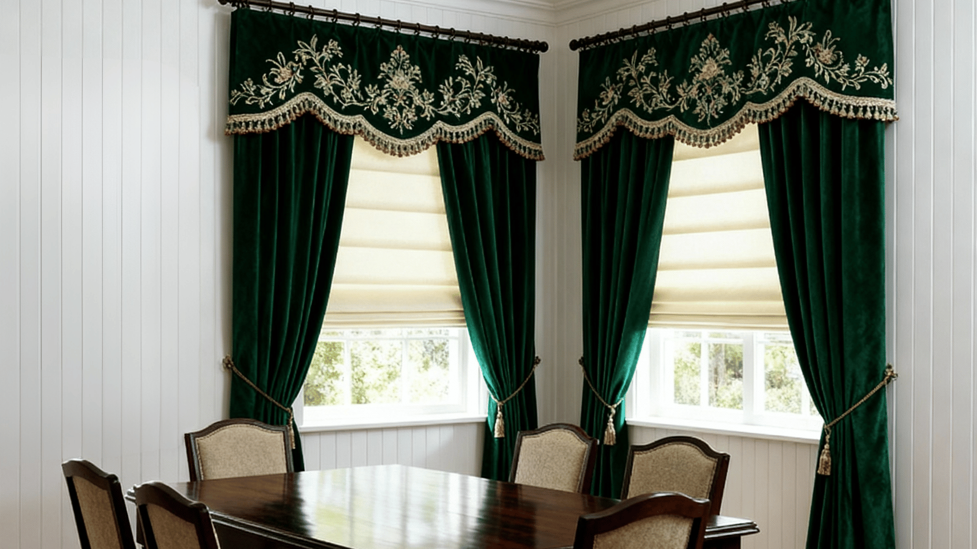 pleated roman shades in dining room