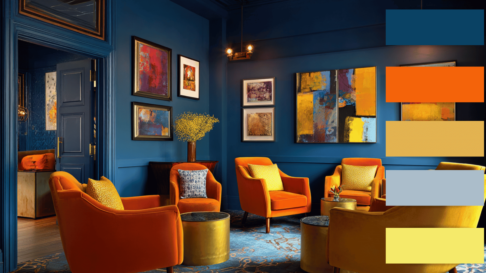 royal blue orange golden yellow