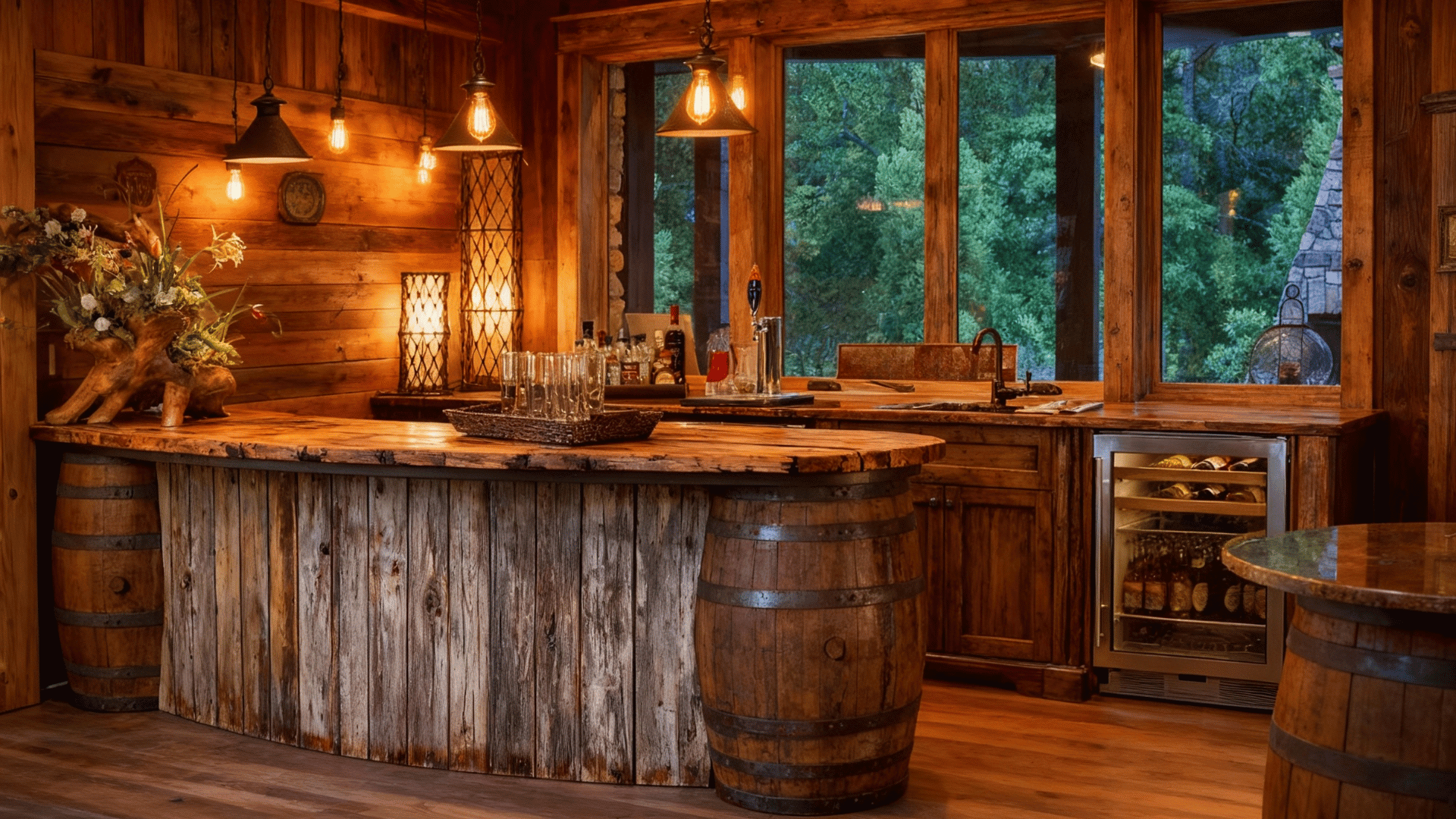 rustic barrel bar reclaimed wood