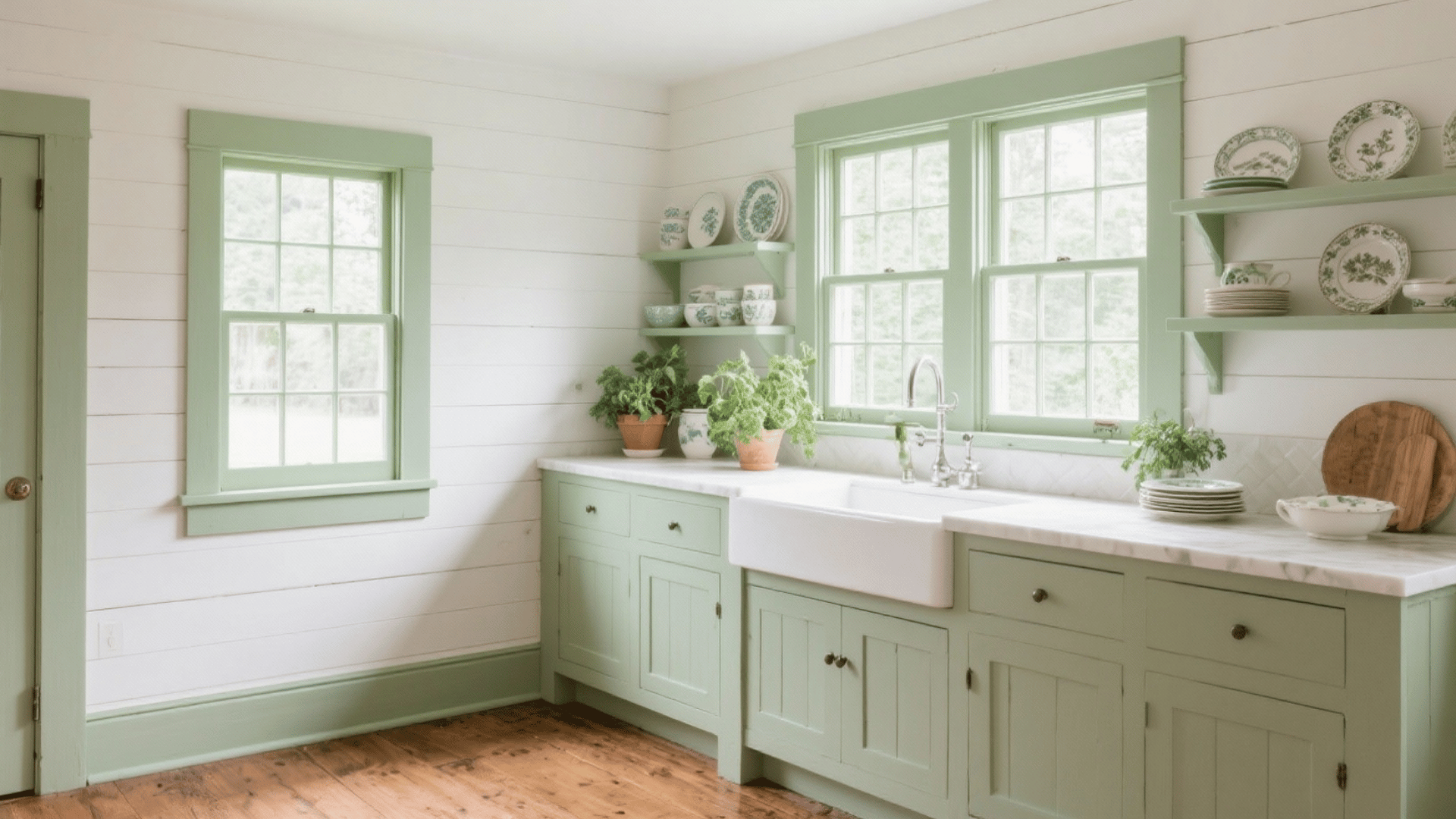 sage green painted trim