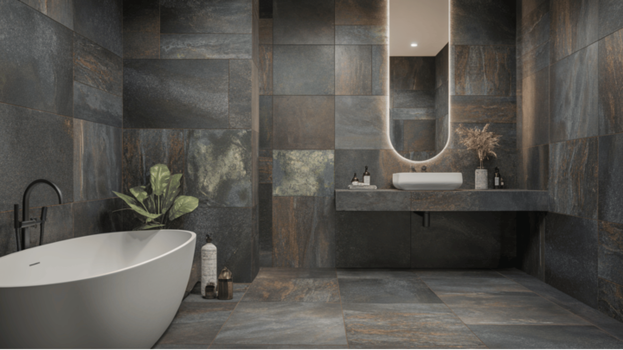 slate grey textured porcelain slabs