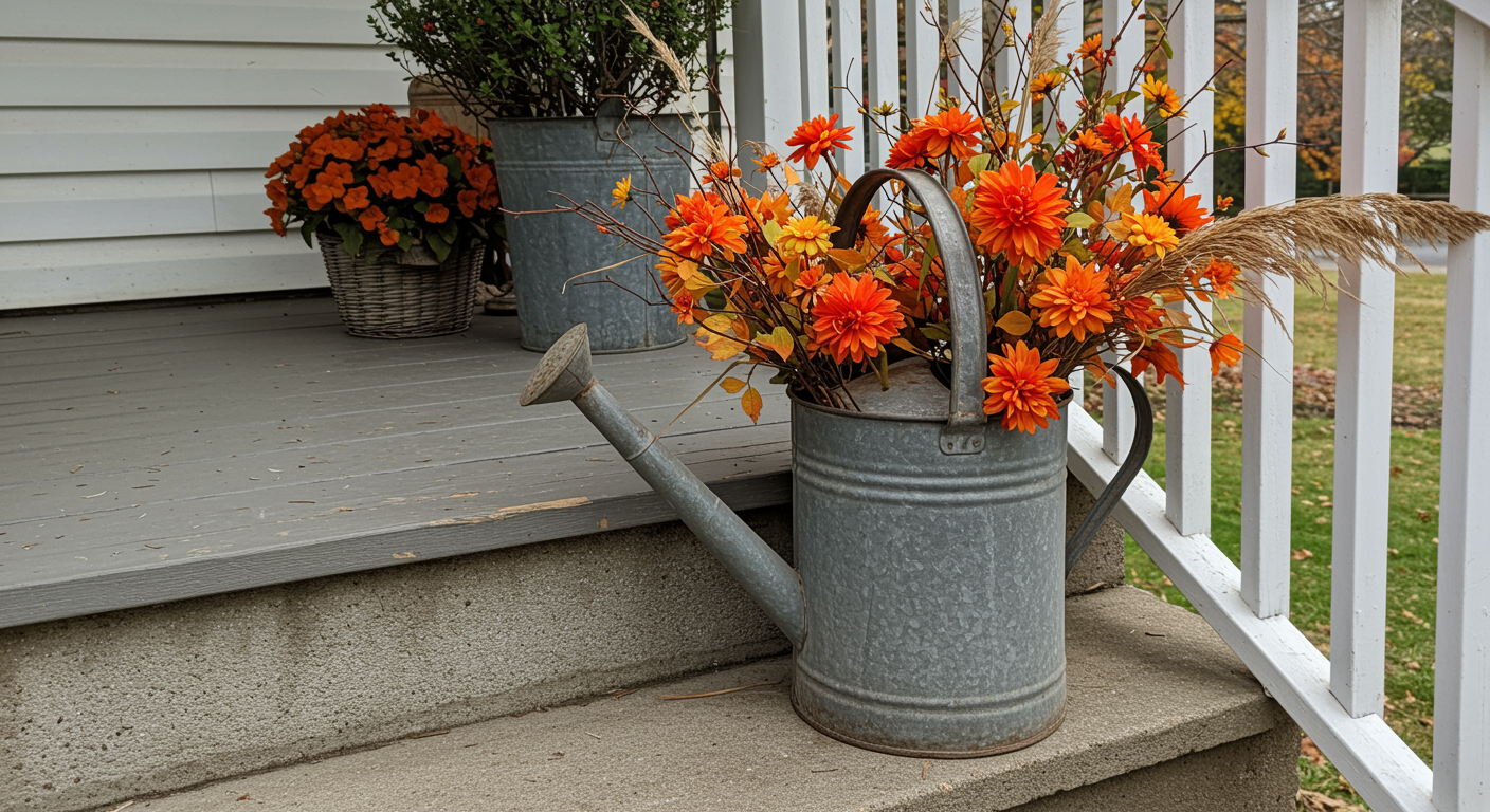 vintage watering can display