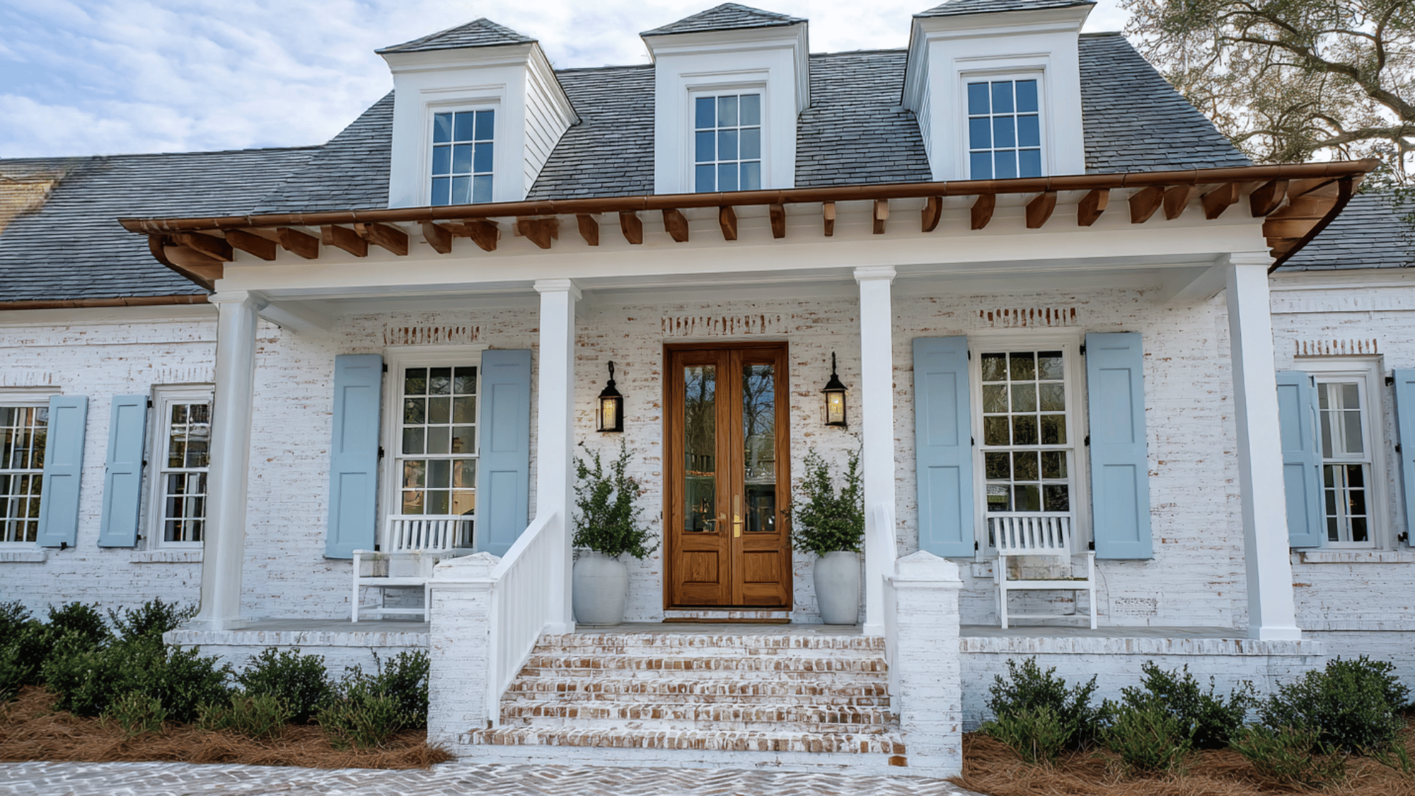 white brick soft blue paint