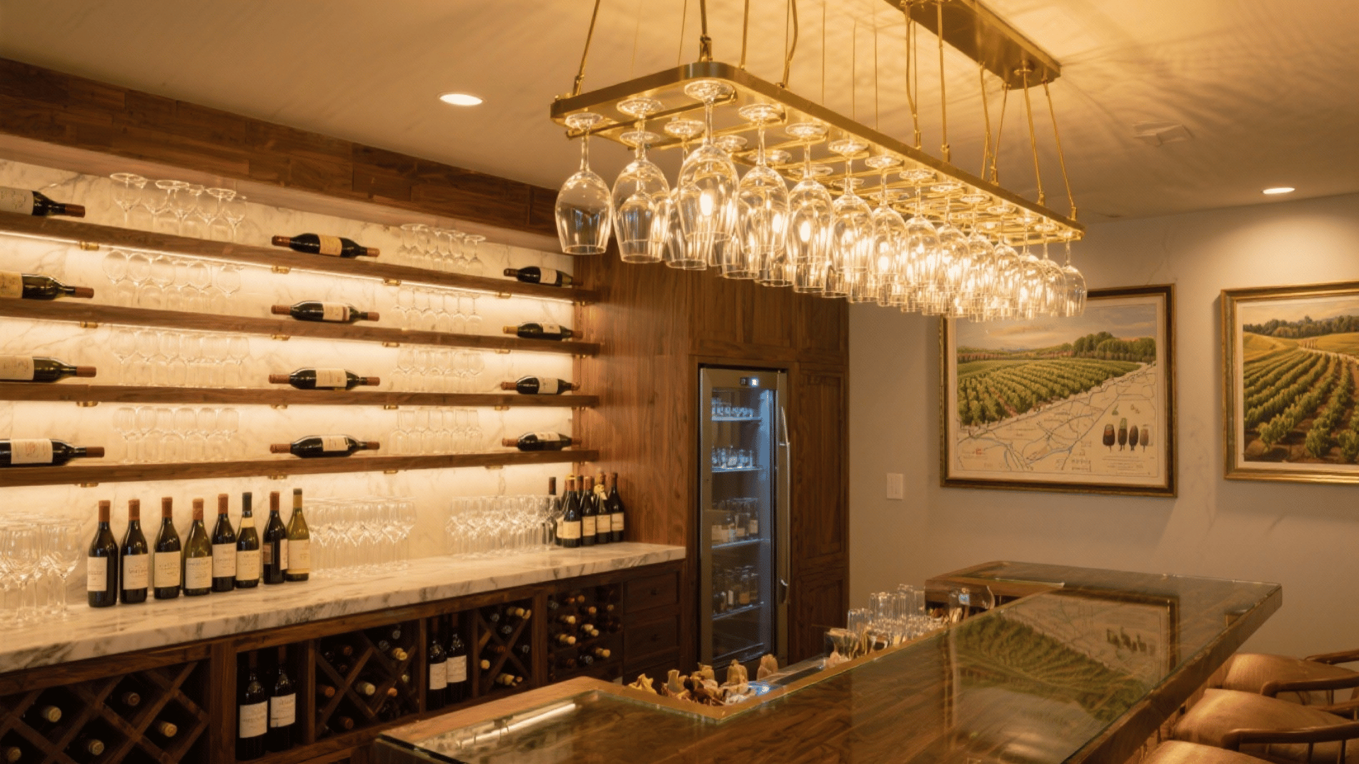 wine focused bar stemware chandelier